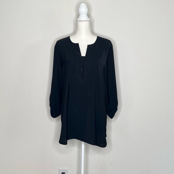 Chico’s Trapunto-Stitch Black Long Sleeve Tunic Size 2 Chico’s or Size 12 US Sz - Picture 1 of 11